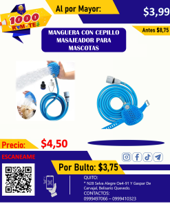 MANGUERA CON CEPILLO MASAJEADOR PARA MASCOTAS