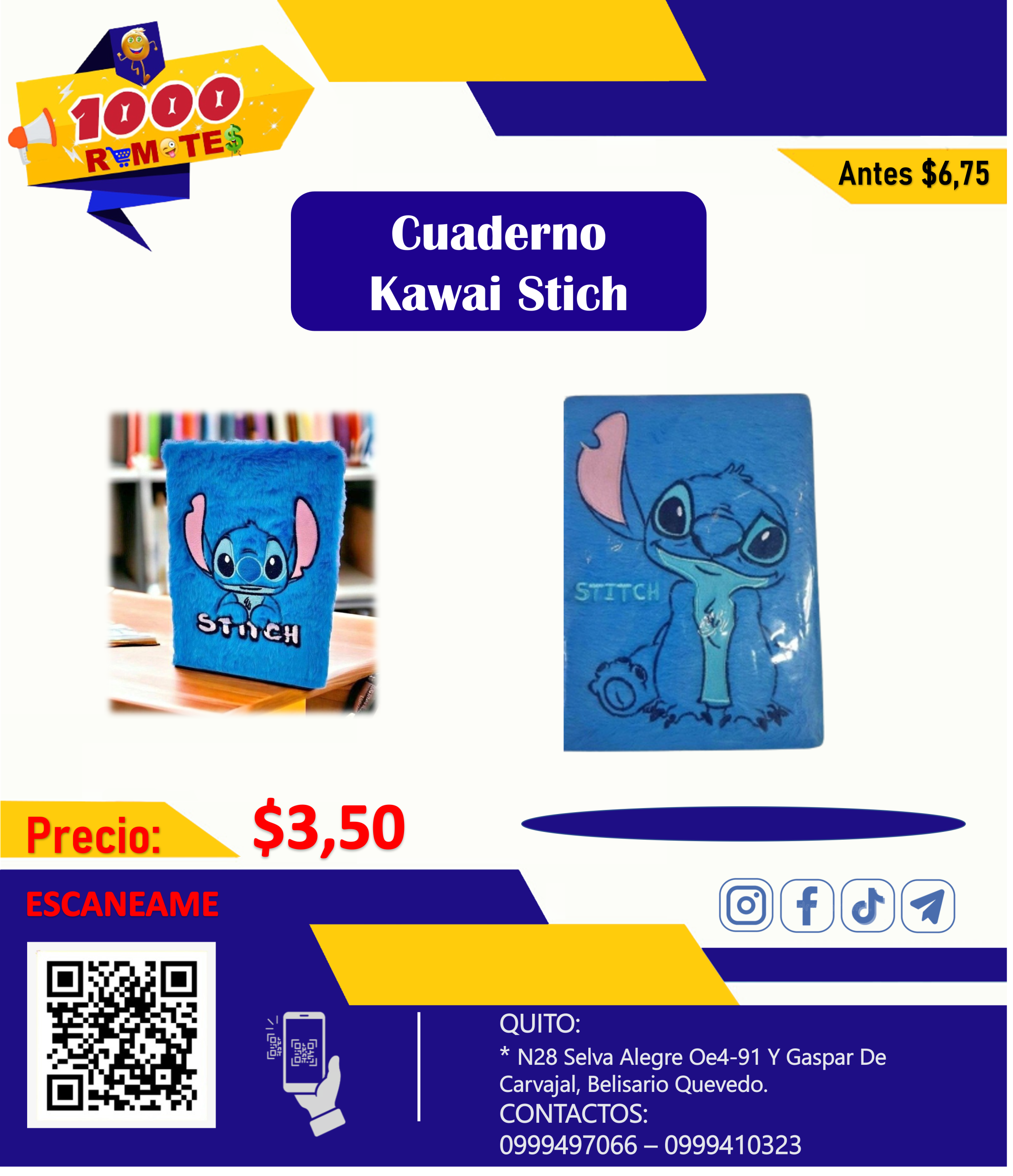 CUADERNO AFELPADO DE LÍNEAS STITCH